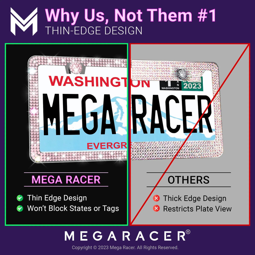 Mega Racer Mazda CX-50 Bling License Plate Frames Diamond Pink Rhinestones, 2 Holes with Mounting Screws, Mazda CX-50 2023 23 Sparkly Car License Plate Frame