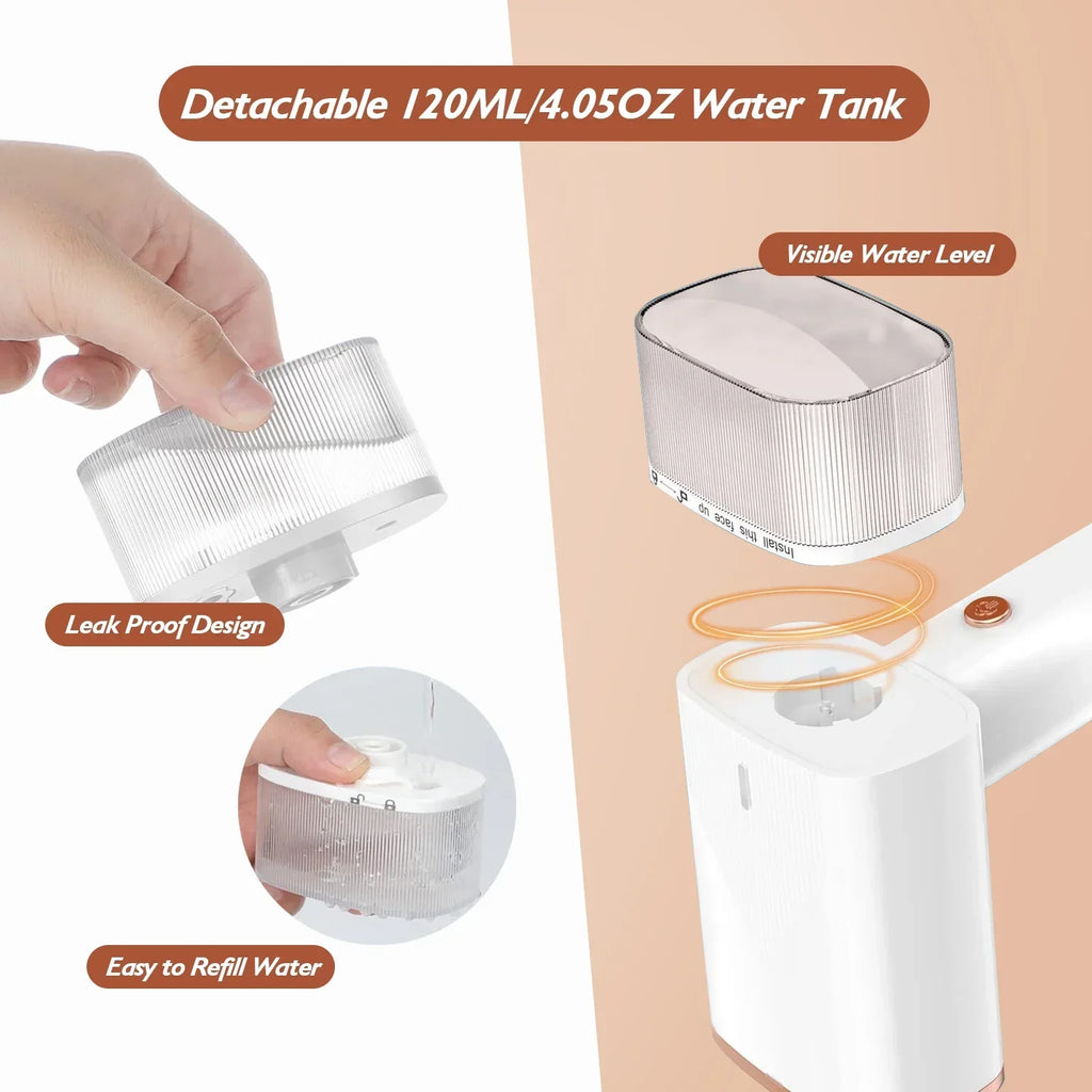 iMounTEK 1000W Portable Handheld Steamer with Brush Foldable Travel Electric Steamer for Garments Clothing Wrinkles Remover 30S Heat up 120ML Water Tank, White