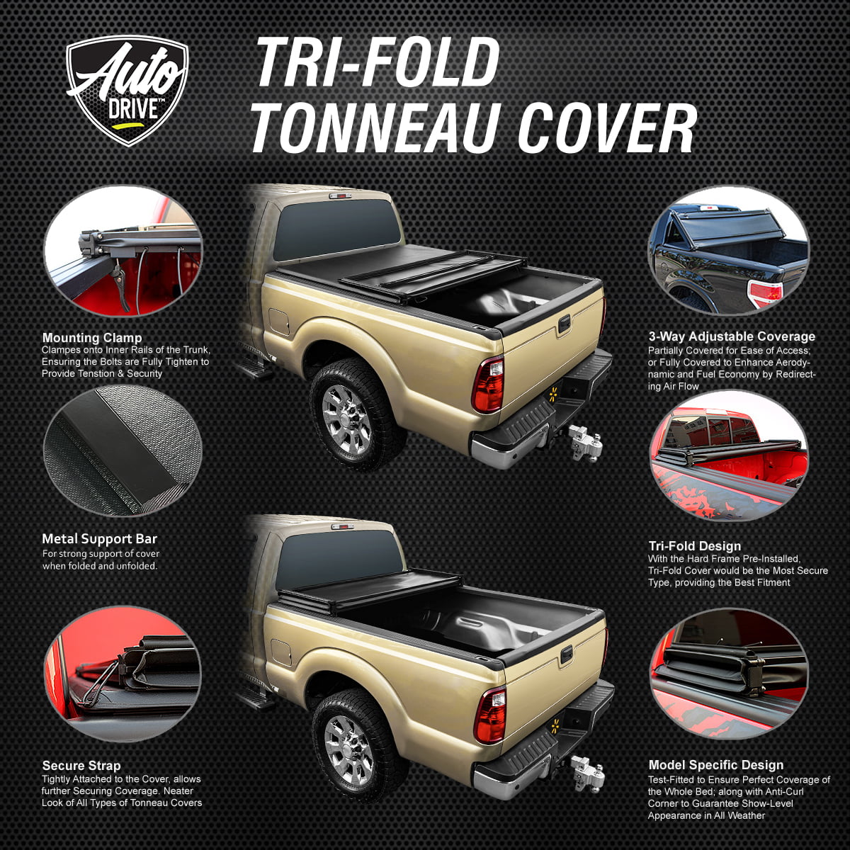 Auto Drive Soft Tri Fold Truck Bed Tonneau Cover Fits 04-12 Chevy Colorado / GMC Canyon 6Ft Bed