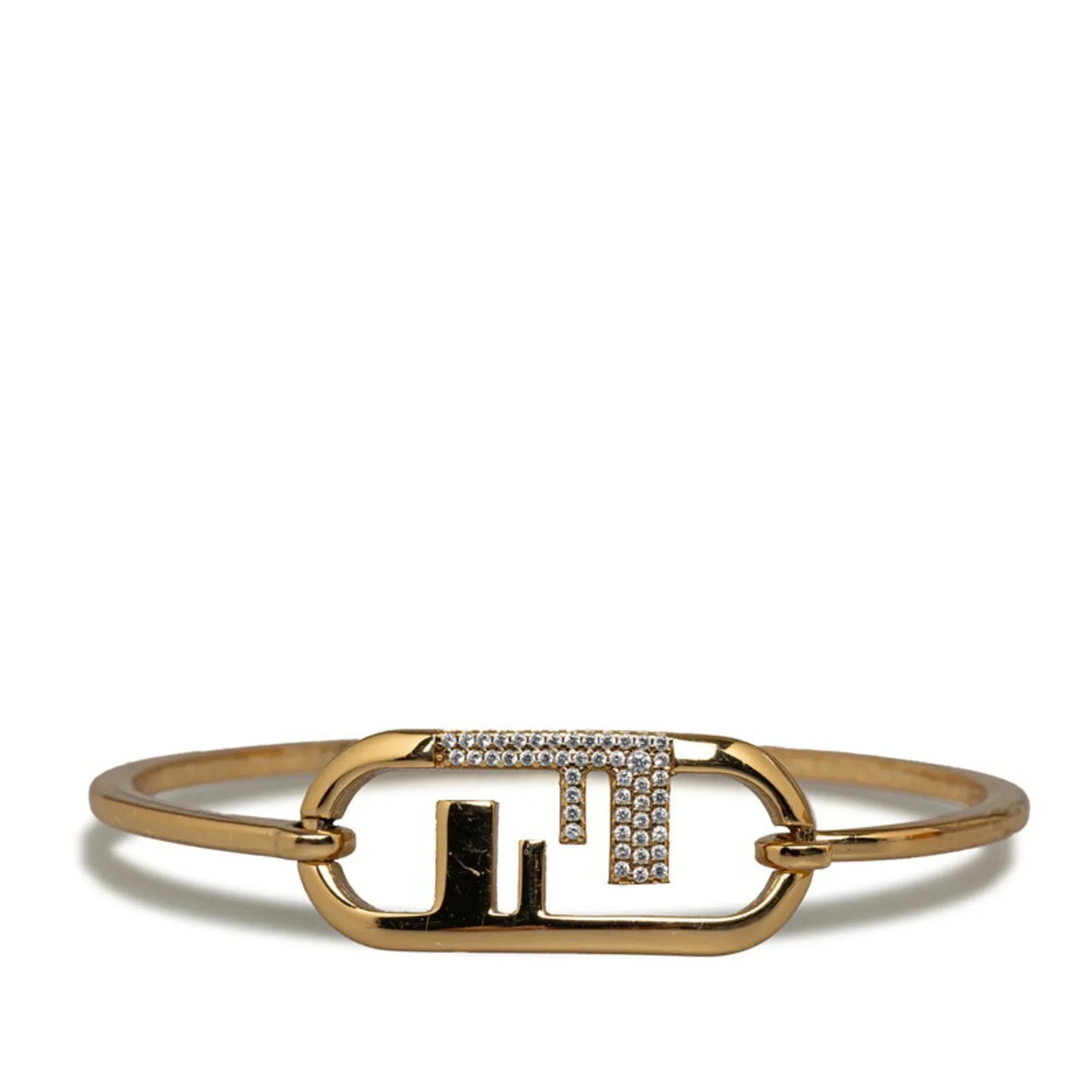 Pre-Owned Fendi Rhinestone Rhinestone Bangle Gold (Fair)