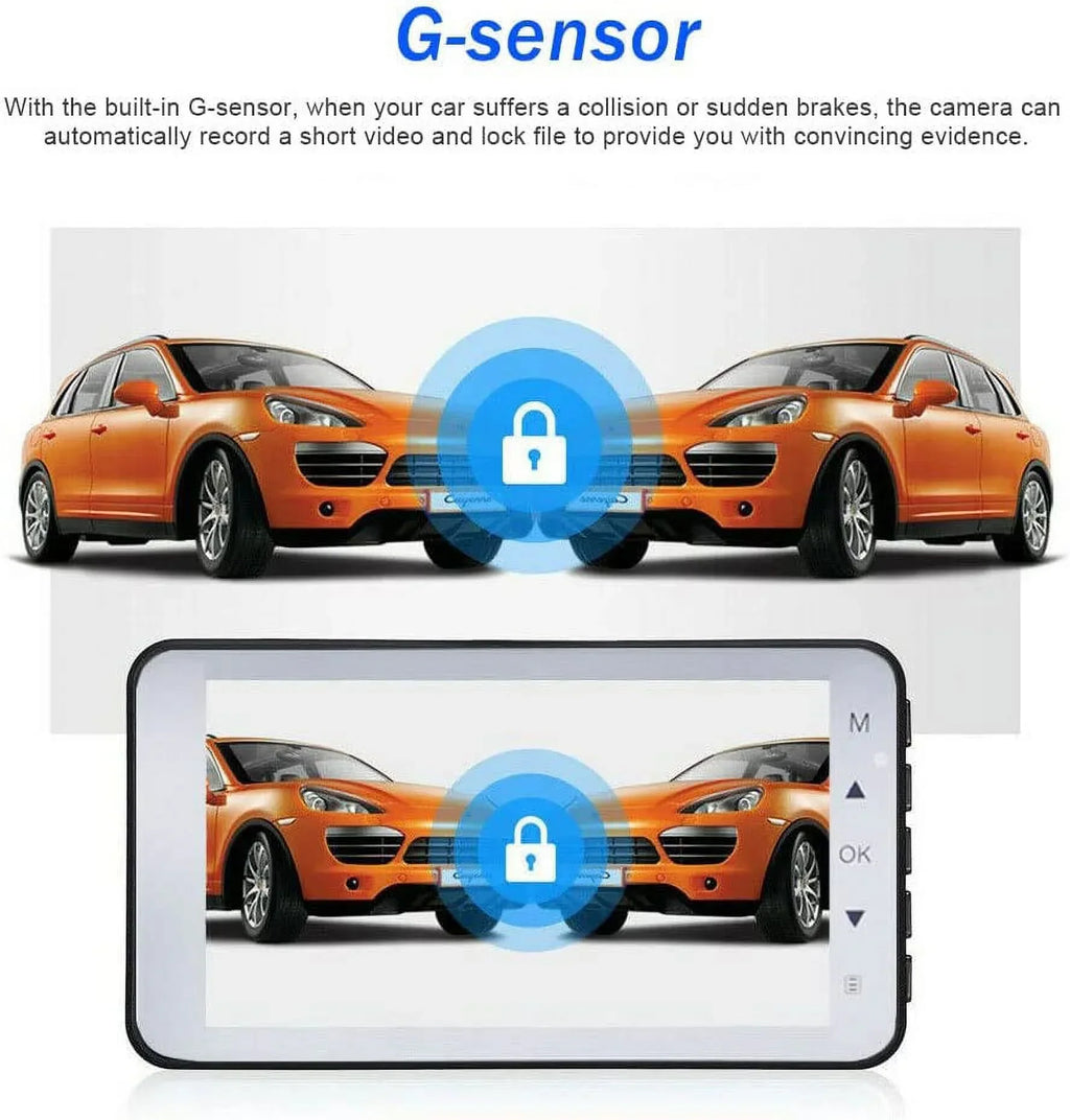 Bileeko Car DVR 4" 1080P Dual Lens Dash Cam Video Recorder Camera for Car Pickup Truck SUV RV Van