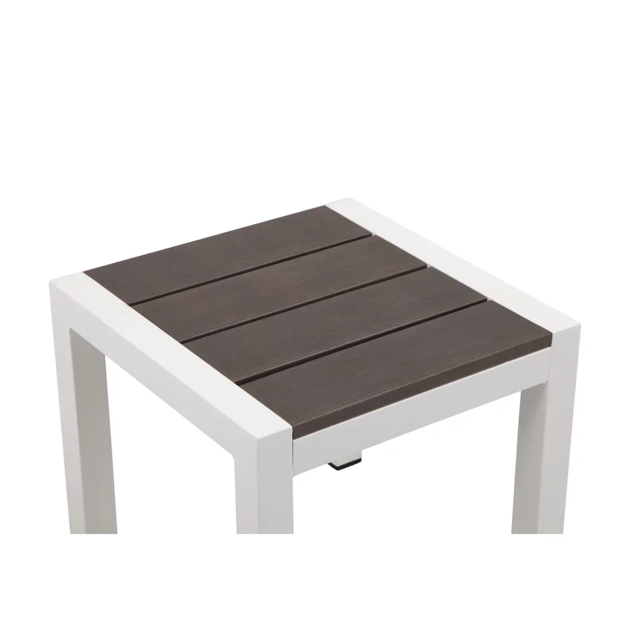 Josh 18 Inch Side End Table, Smooth Gray Polyresin Planks, Aluminum Frame- Saltoro Sherpi