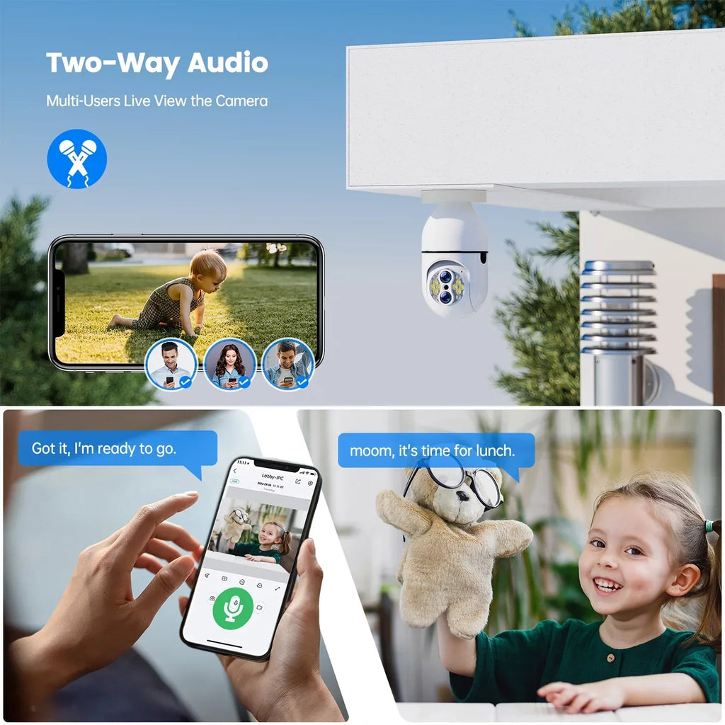 Toguard 3 Pack SC11 10X Hybrid Zoom Light Bulb Security Camera Outdoor E27 PTZ Dual Lens Dome Surveillance Camera Wireless Connector