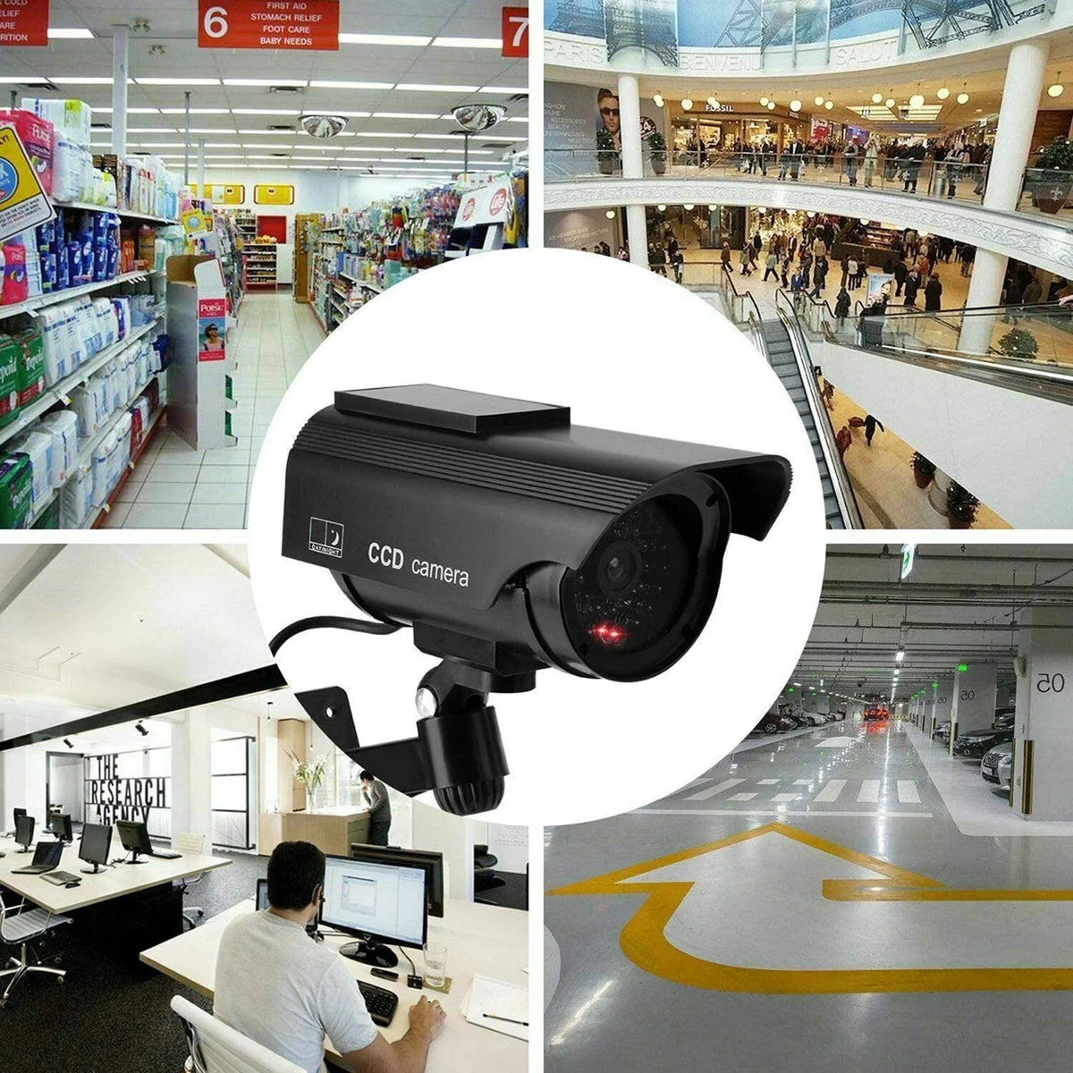 Solar Power Simulation Monitor, Wall Mounted 360 Degree Rotation Fake Camera for Indoor, Outdoor