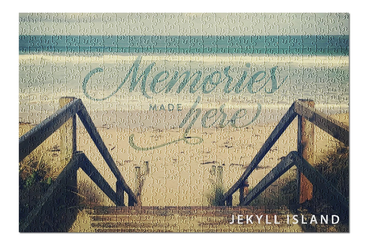 Jekyll Island, Georgia, Memories Made Here, Sandy Stairs and Beach (19x27 inches, Premium 500 Piece Jigsaw Puzzle for Adults and Family, Made in USA)