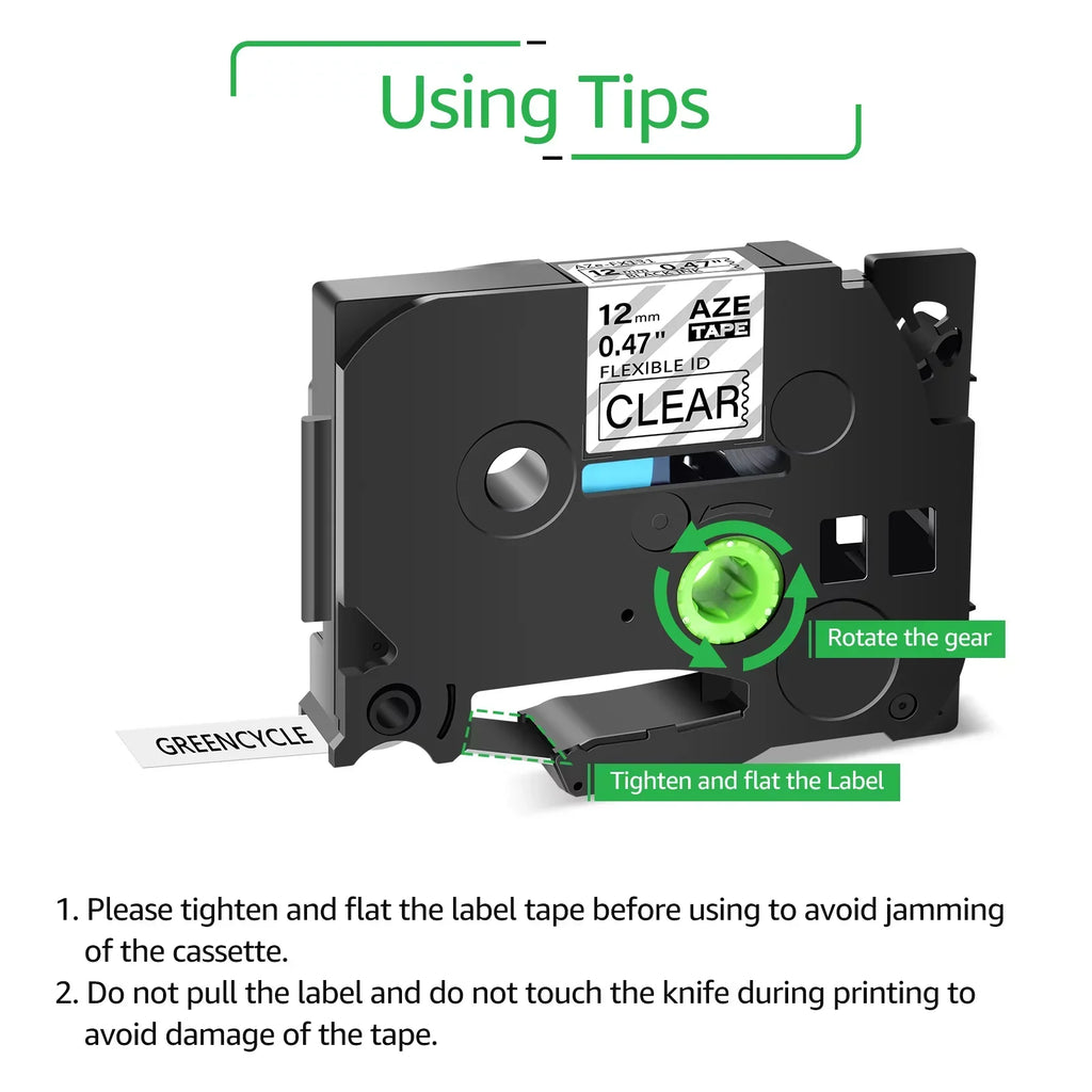 GREENCYCLE 30PK Compatible for Brother P-touch 12mm x 8m Black on Clear TZ TZe TZe-FX131 TZ-FX131 TZe-131 TZ-131 Flexible ID Cable Wire Label Tape