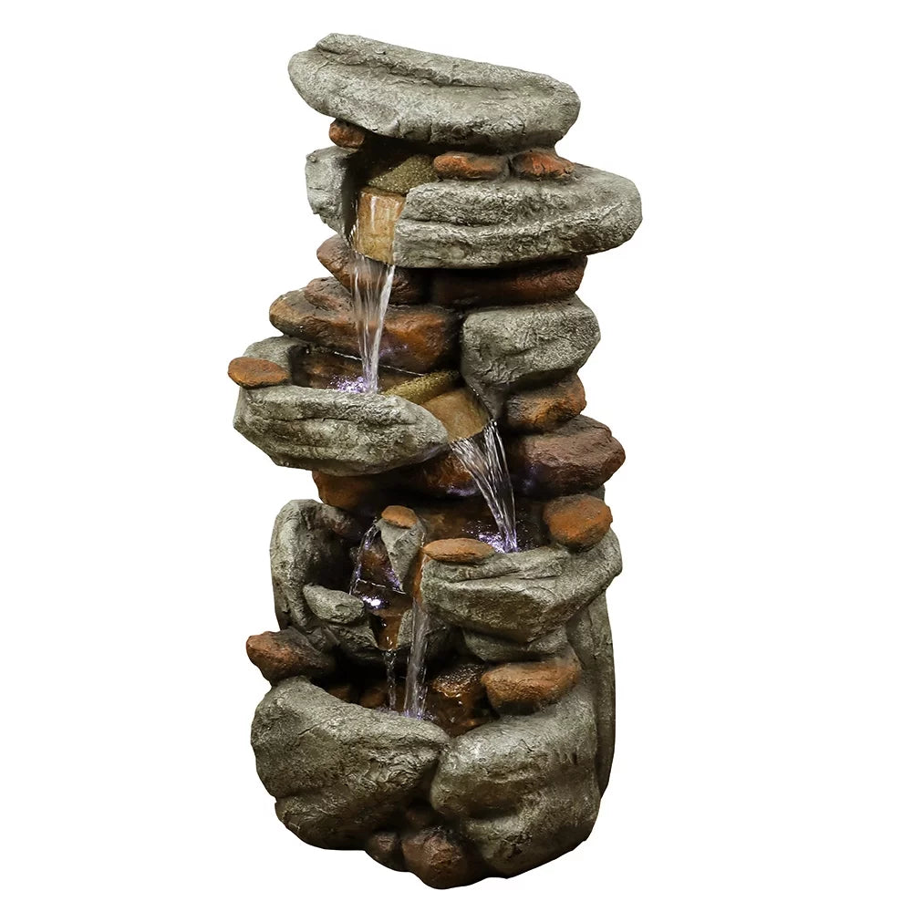 30-inch High Outdoor Water Fountain with LED Lights - Cascading Water Feature for Home, Garden, Patio and Deck Decor