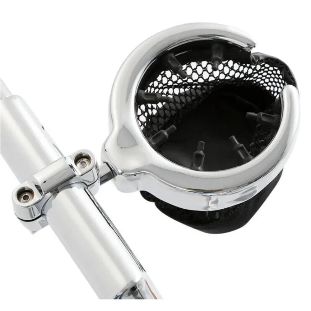 Teledu Universal Motorcycle Handlebar Cup Holder Metal Drink W/ Mesh Basket For Harley