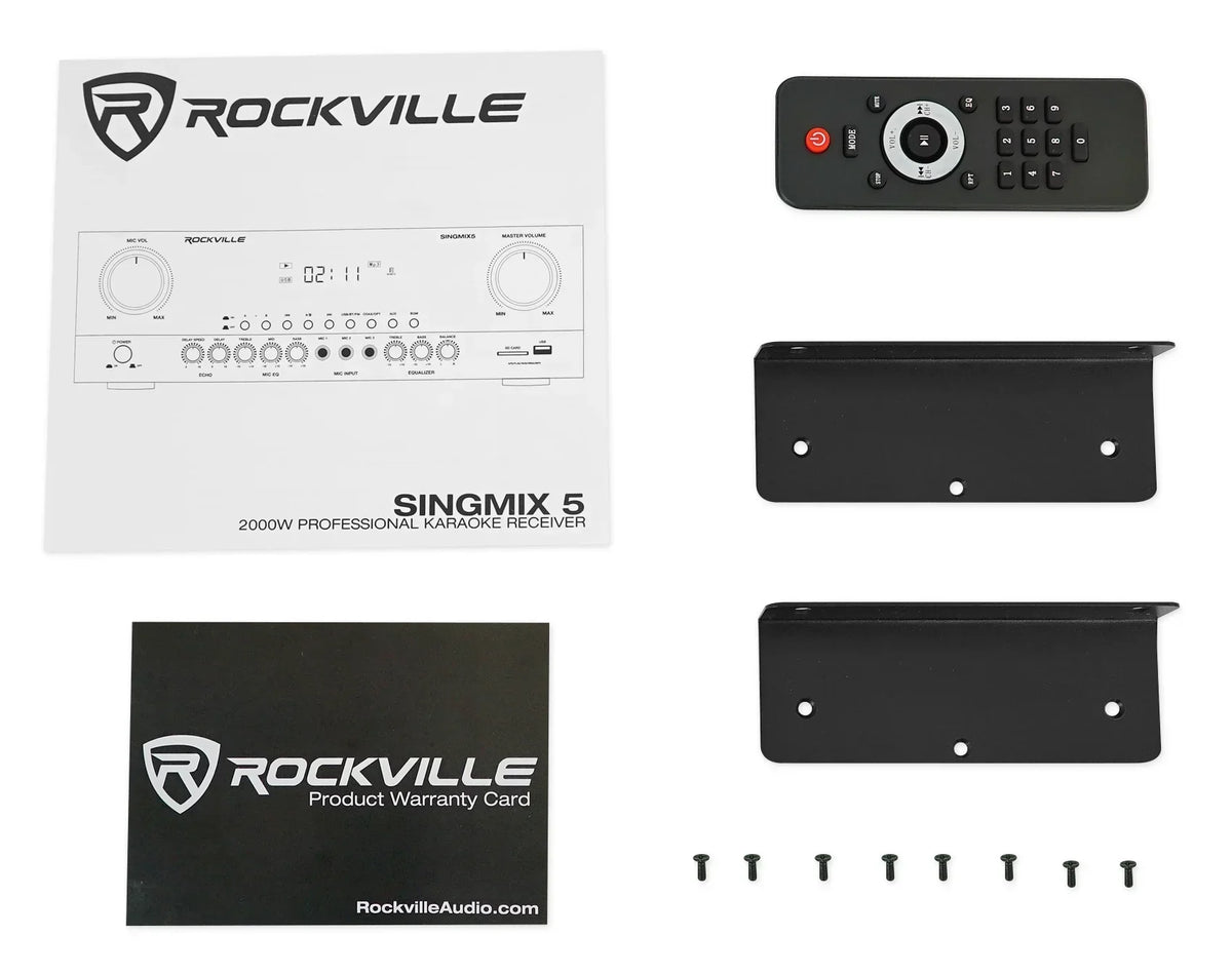Rockville SINGMIX 5 2000w Bluetooth Home Receiver Mixer+(2) Black Tower Speakers