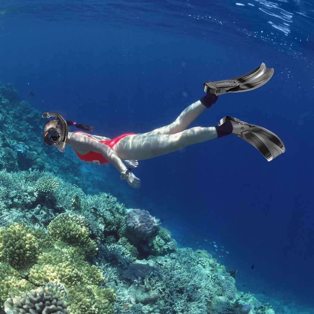Snorkeling Gear for Adults Men Women,4 in 1 Snorkel Set with Panoramic View Diving Mask Anti-Fog Anti-Leak,Dry Top Snorkel,Fins and Travel Bag for Swimming,Snorkeling and Travel Diving