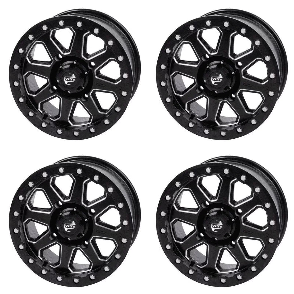 (4 Pack) 4/137 Tusk Uinta Beadlock Wheel 15X7 4.0 + 3.0 Milled/black For Can-Am Defender Hd10 Pro Xt 2020-2023