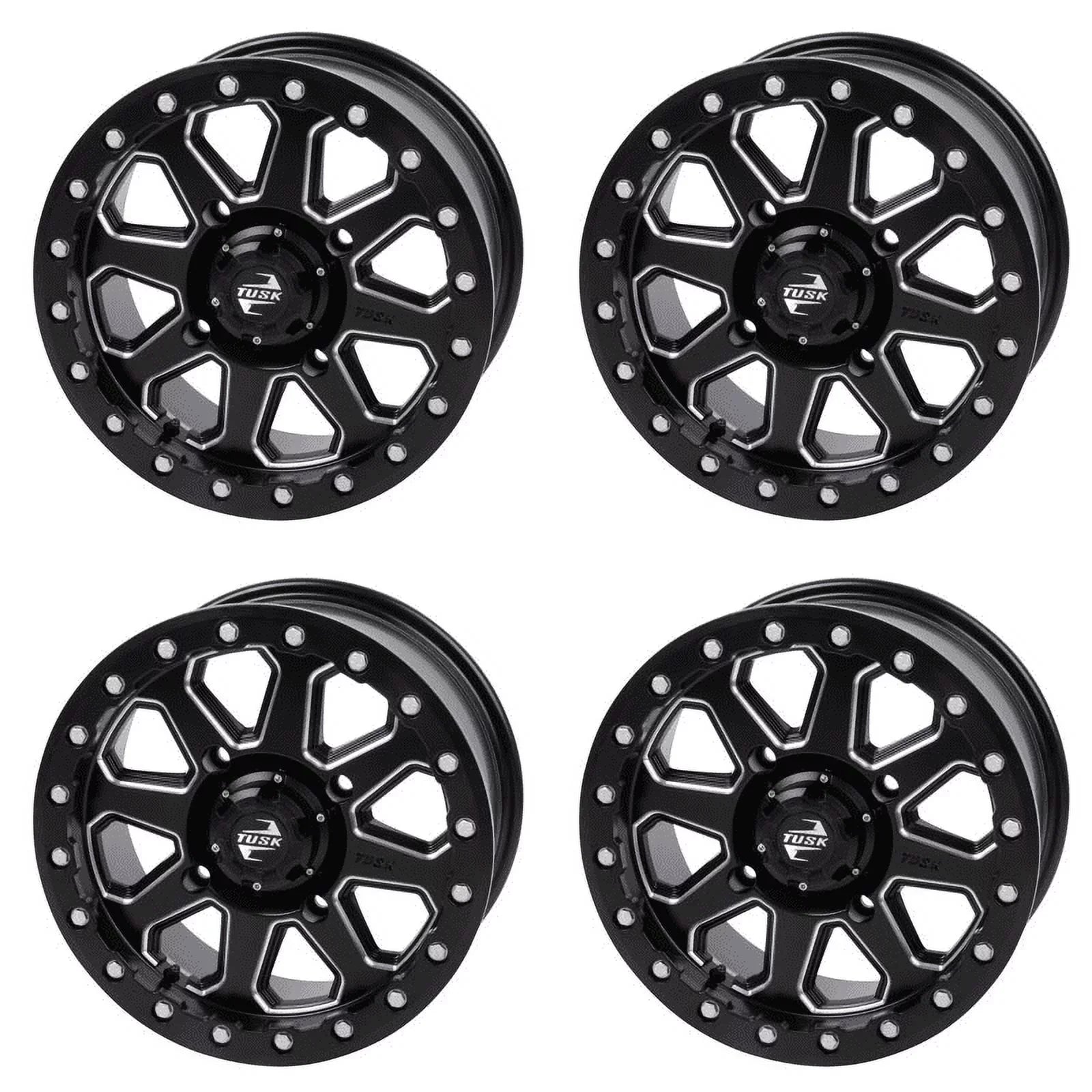 (4 Pack) 4/137 Tusk Uinta Beadlock Wheel 15X7 4.0 + 3.0 Milled/black For Can-Am Defender Hd10 Pro Xt 2020-2023