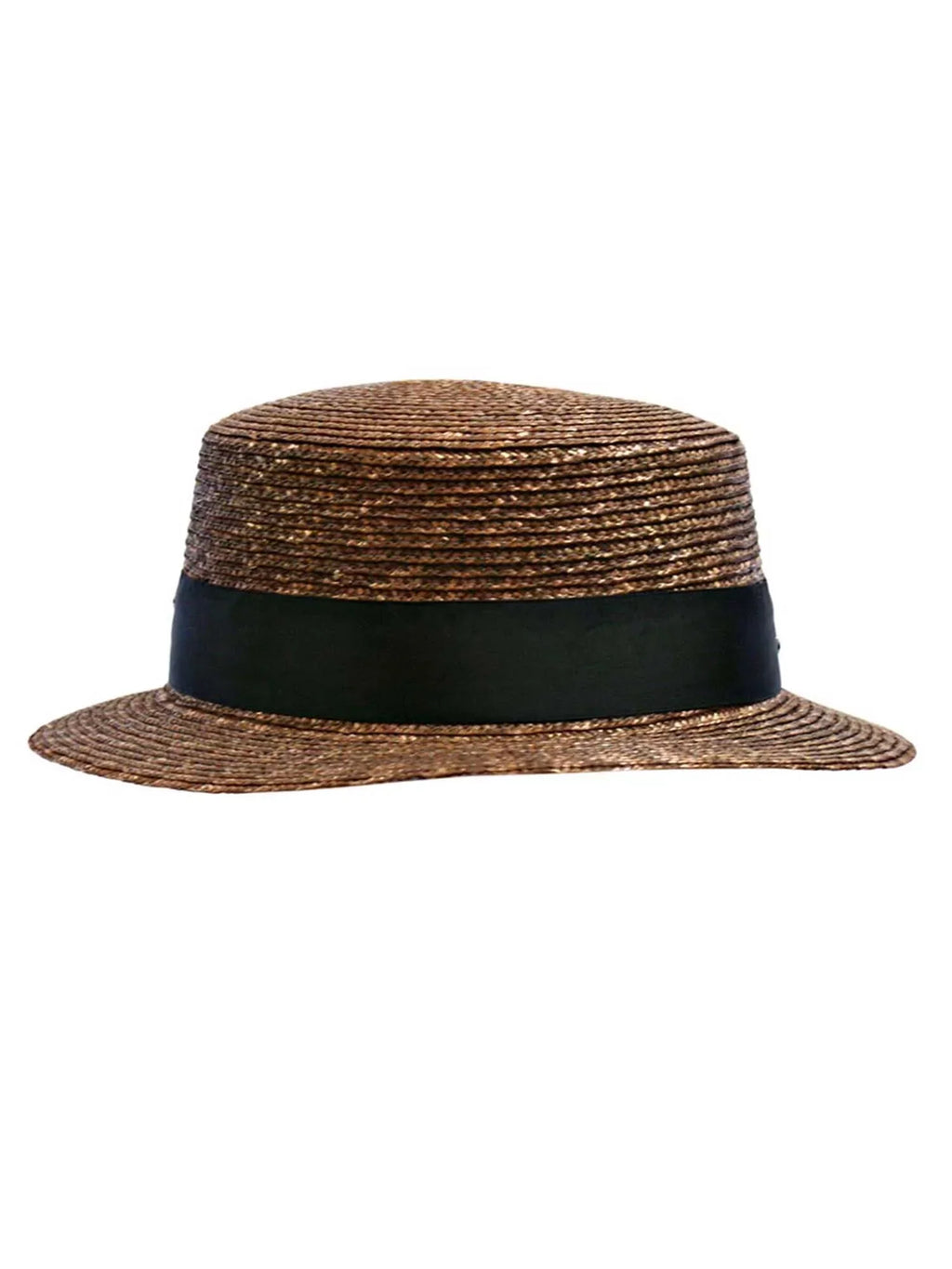 Brown Straw Sun Hat With Black Rhinestone Band