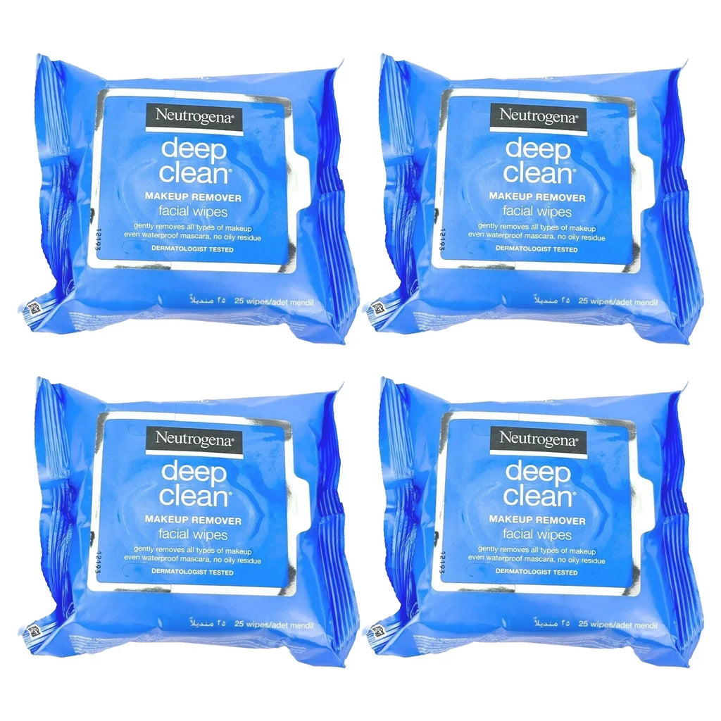 Pack of (4) Neutrogena Make Up Remover Cleansing Facial Towelettes Refil Wipes,25 Ct