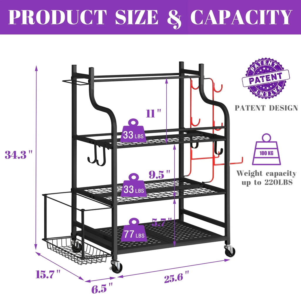 Mythinglogic Yoga Mat Storage Racks, Home Gym Storage Rack, Workout Equipment Storage Organizer with Hooks Wheels
