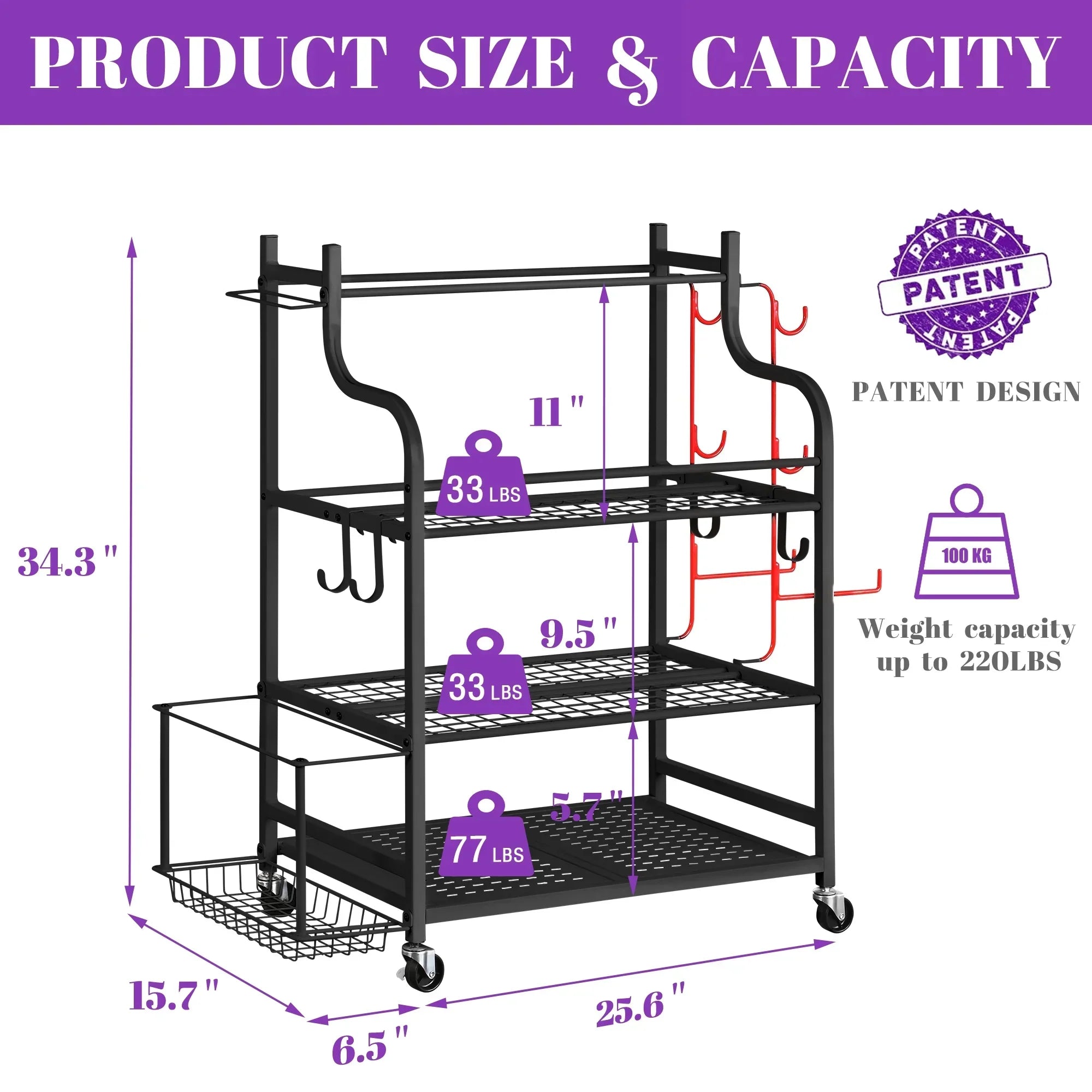 Mythinglogic Yoga Mat Storage Racks, Home Gym Storage Rack, Workout Equipment Storage Organizer with Hooks Wheels