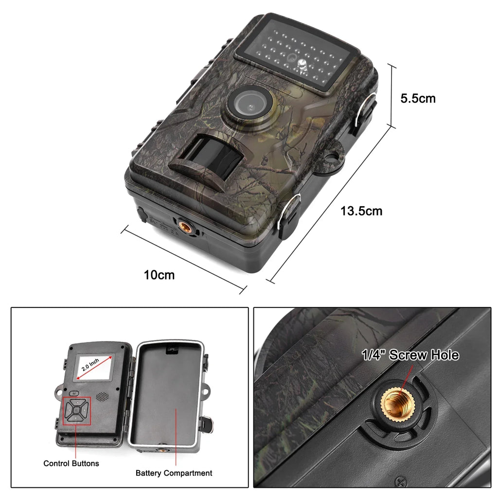 1080P Trail 16MP Wildlife Tracking with 2.0 Inch TFT Color Screen 0.8s Trigger Time Supports Infrared Night Vision Motion Activated IP66 Waterproof