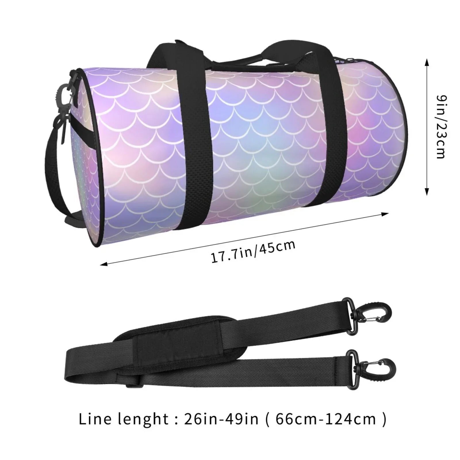 Coaee Fish Scale1 Large Capacity Travel Luggage Bag Cylinder Gym Bag Waterproof Sports Bag with Pocket and Compartment