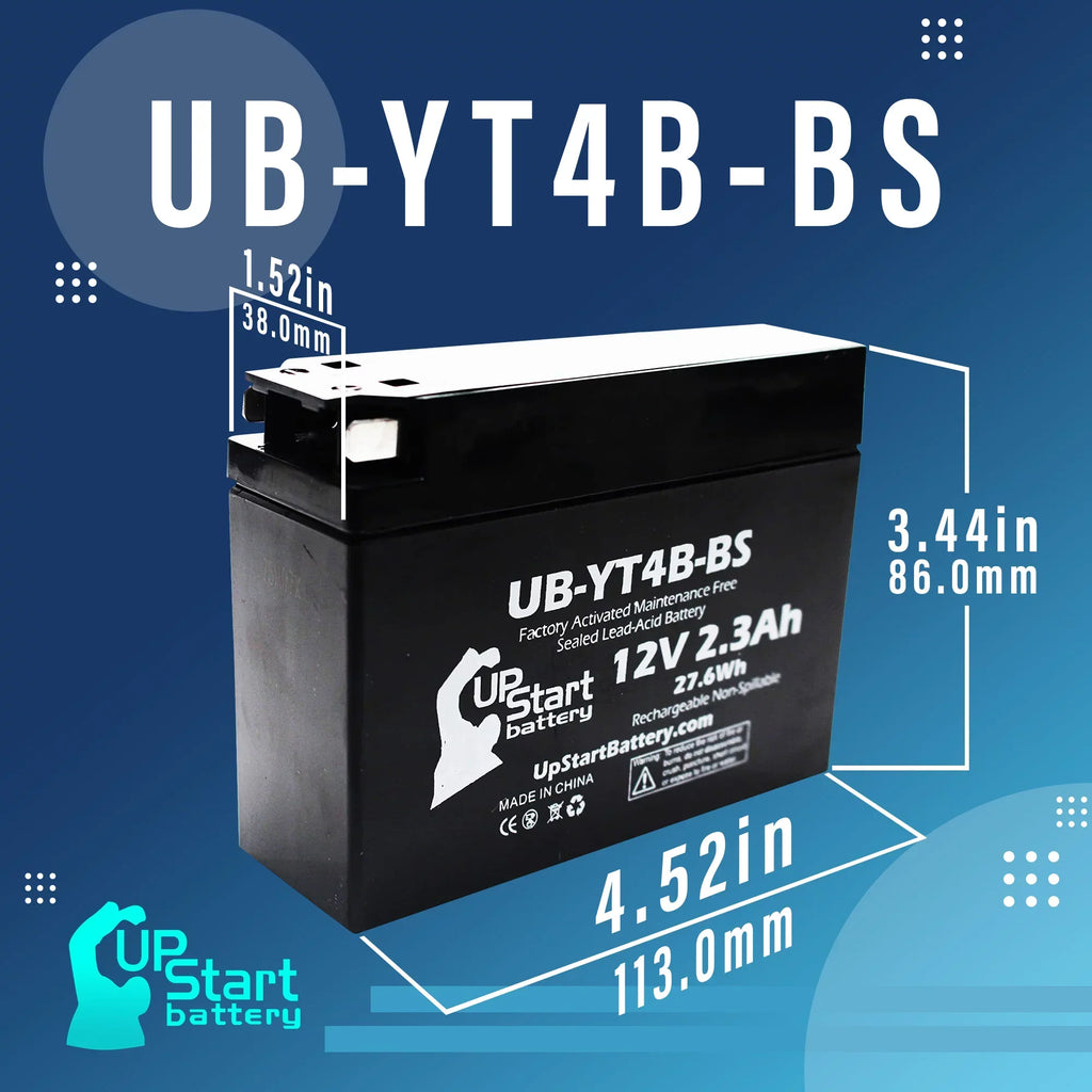 4-Pack UpStart Battery Replacement for 2004 Yamaha SR400 400CC Factory Activated, Maintenance Free, Motorcycle Battery - 12V, 2.3Ah, UB-YT4B-BS