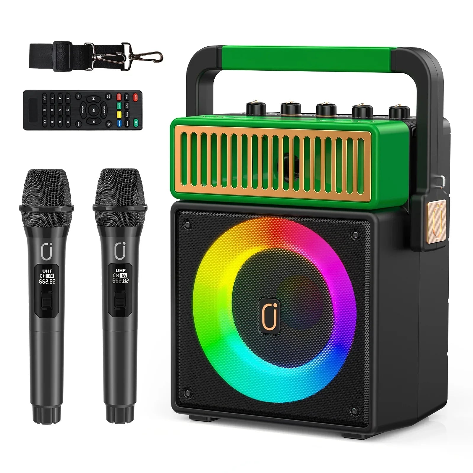 JYX Karaoke Machine with 2 Wireless Microphones, Bluetooth Karaoke Speaker with Mic and Light, Singing Machine Home Karaoke System, Karaoke Machine for Adult (MS73)