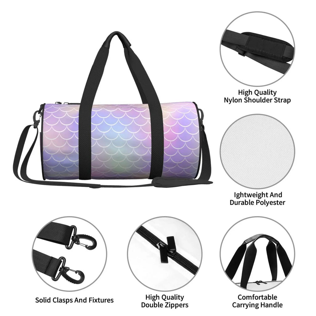 Coaee Fish Scale1 Large Capacity Travel Luggage Bag Cylinder Gym Bag Waterproof Sports Bag with Pocket and Compartment