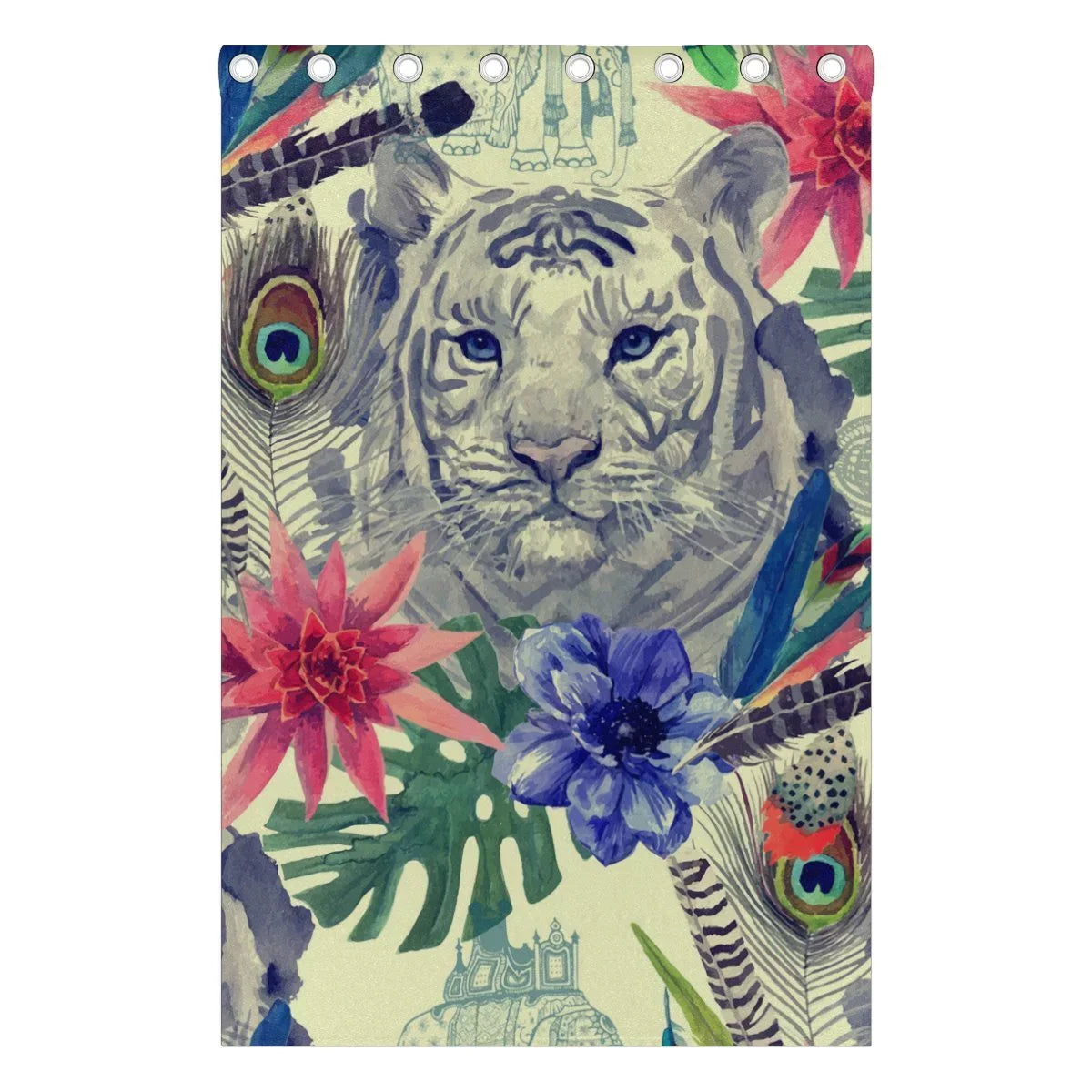 POPCreation Vintage Indian Style Tiger Head Pattern With Feather Window Curtain Blackout Curtains Darkening Thermal Blind Curtain for Bedroom Living Room,2 Panel (52Wx84L Inches)