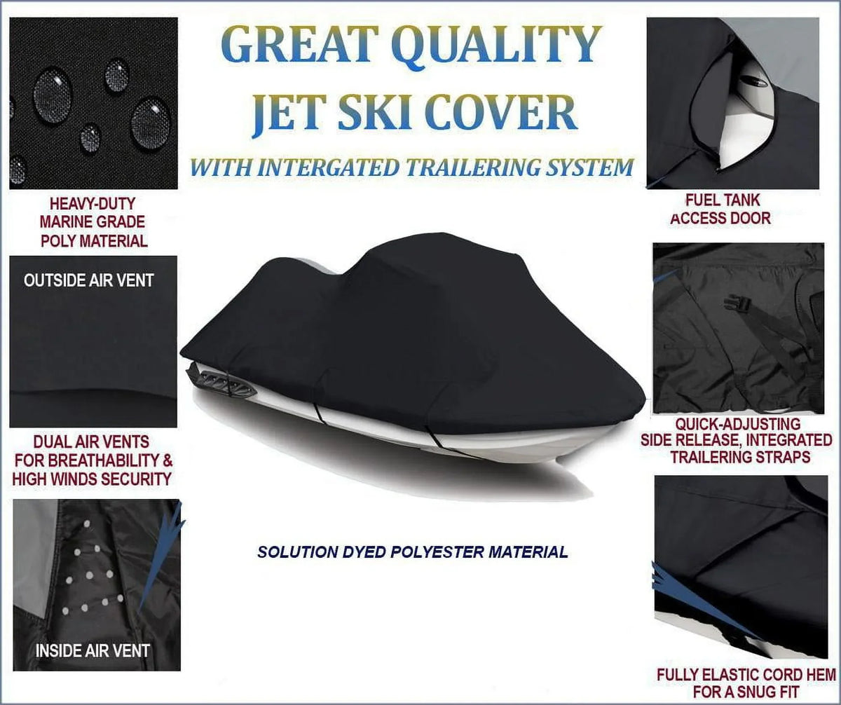 BLACK 600 DENIER JetSki Cover Compatible for Jet Ski PWC Cover Compatible for Yamaha FZS FZ S 2009 2010 2011 2012 2013 2014 2015 2016