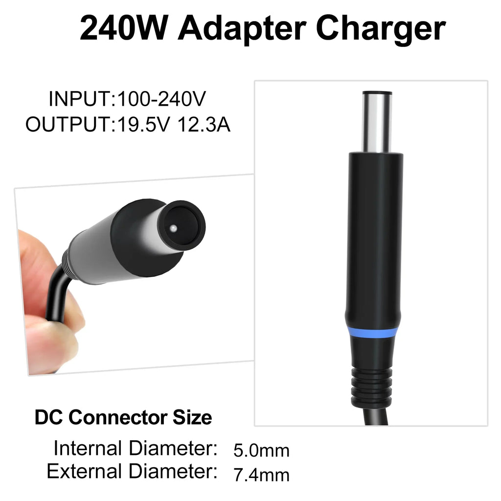 240W 180W Dell AC Adapter Laptop Charger Fit for Dell Alienware 15 17 R1 R2 R3 R4 R5 M15 M17 M11X M14X M17X G3 G5 G7 Precision 7710 7540 M6400 M6500 M6700 M6800 M4300 Power Supply Cord