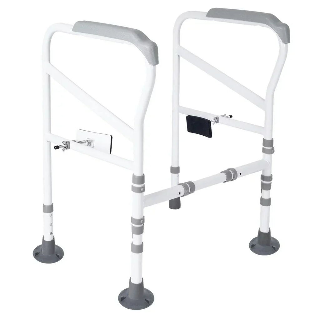 Toilet Safety Rails for Elderly, Adjustable Toilet Support Frame, Toilet Standing Aid for Disabled, Toilet Safety Handles with Large Non-Slip Mats, Free-Assembly, Fit All Toilets