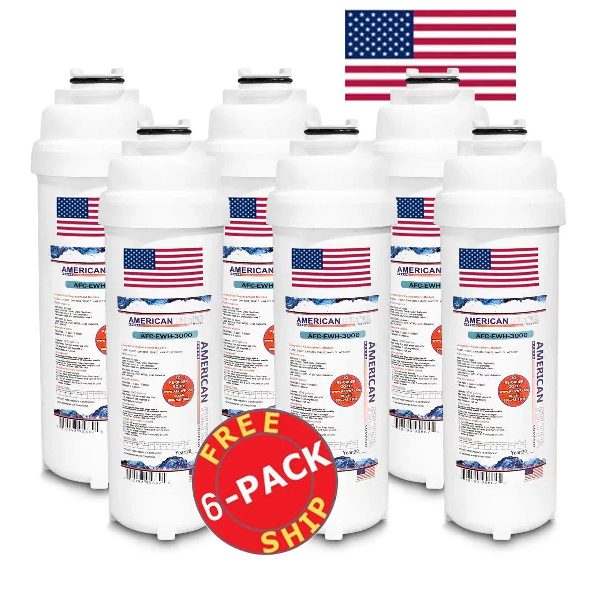 AFC Brand , Water Filters , Model # AFC-EWH-3000 , Compatible with Elkay® LRPBMV28RAK - 6 Pack - Made in U.S.A.