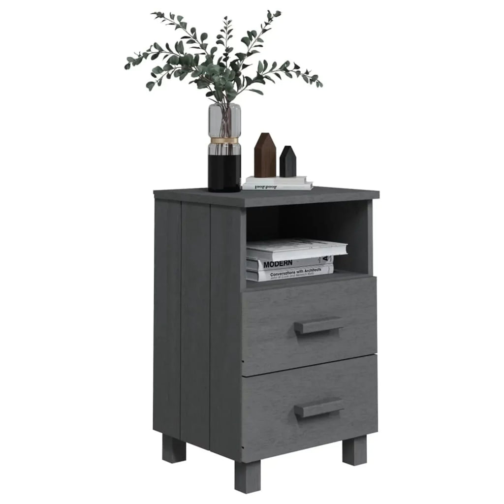 Irfora Bedside Cabinets HAMAR 2 pcs Dark Gray 15.7"x13.8"x24.4" Solid Wood