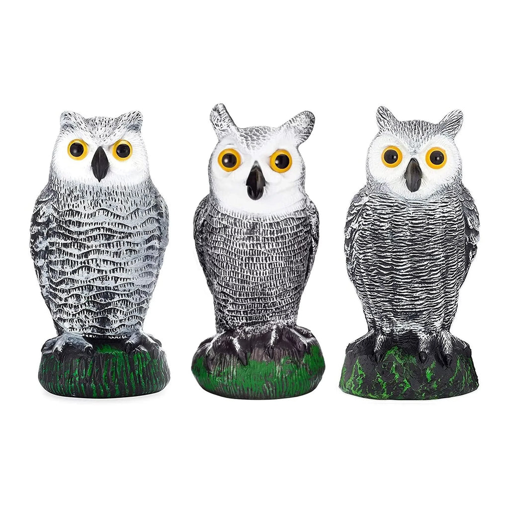 Scarecrow Fake Owl Decoys - Pest Repellent Garden Protectors - (small) (set of 3)