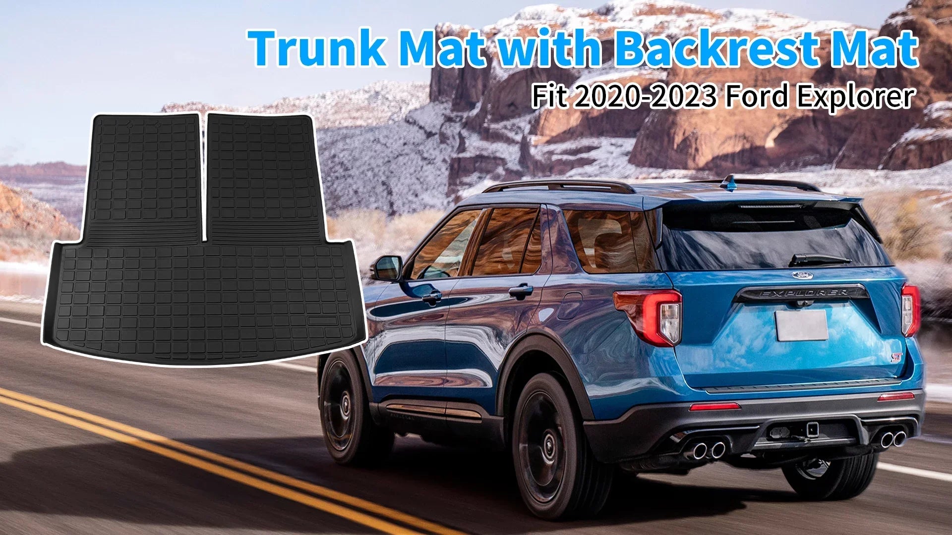 Fit 2020 2021 2022 2023 Ford Explorer Cargo Liner TPE All Weather Trunk Mat Back Seat Cover Protector for 6&7 Passenger Explorer Accessories (Trunk Mat with Backrest Mat)