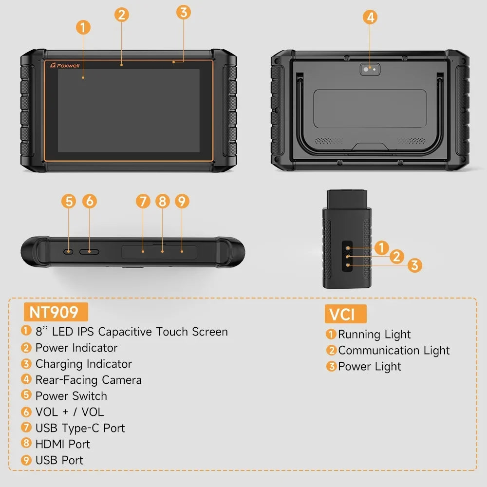 FOXWELL Scanner NT909  Bidirectional Control OBD2 Scanner Code Reader ECU Coding Key TPMS Programmer Diagnostic Scan Tool