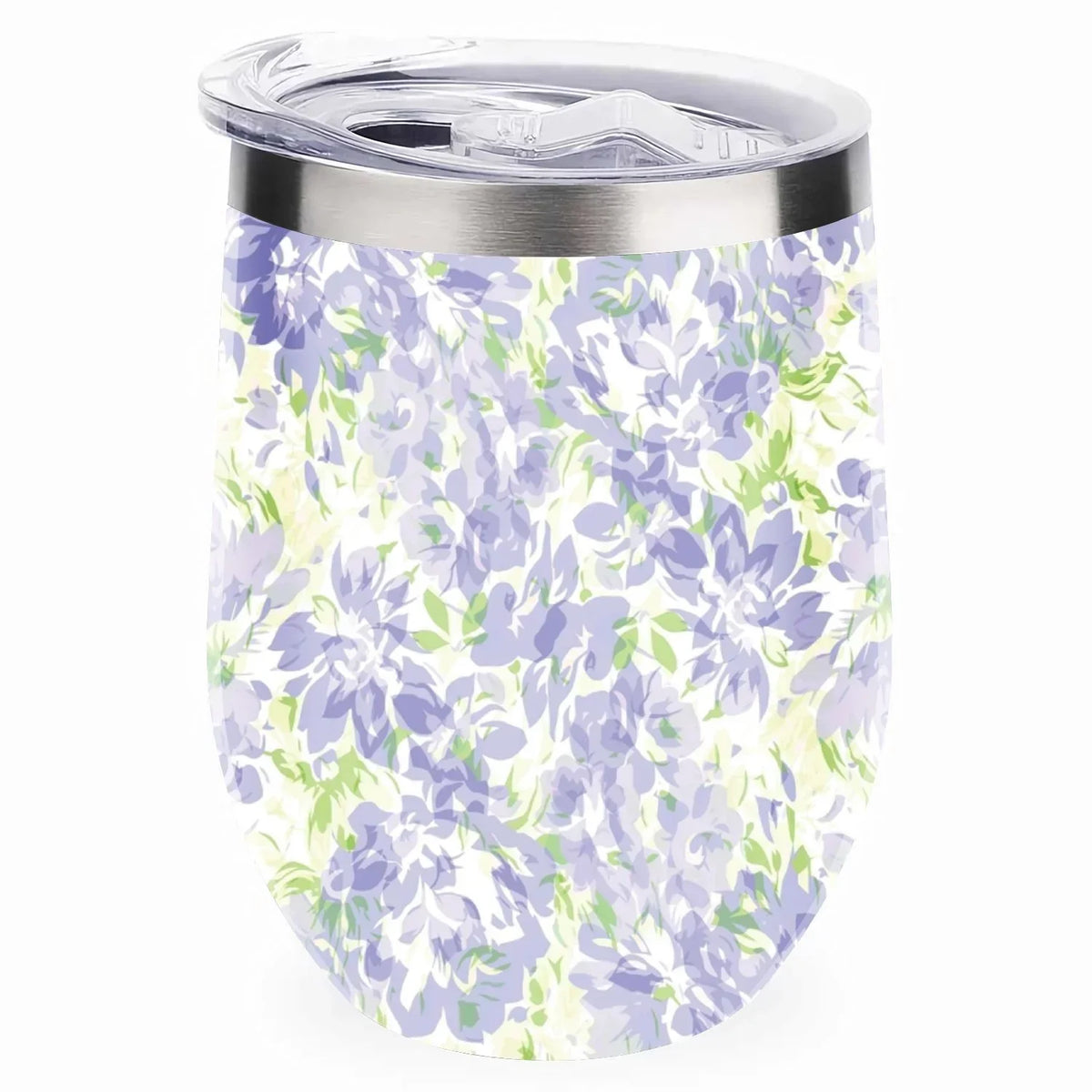 Hidove 12oz 304 Stainless Steel Vacuum Insulated Cups, Blue with Green Floral Pattern Eggshell Cup U Shape Tumbler Cups with Lid, Double Layer Insulation Wine Cup Big Belly Cup