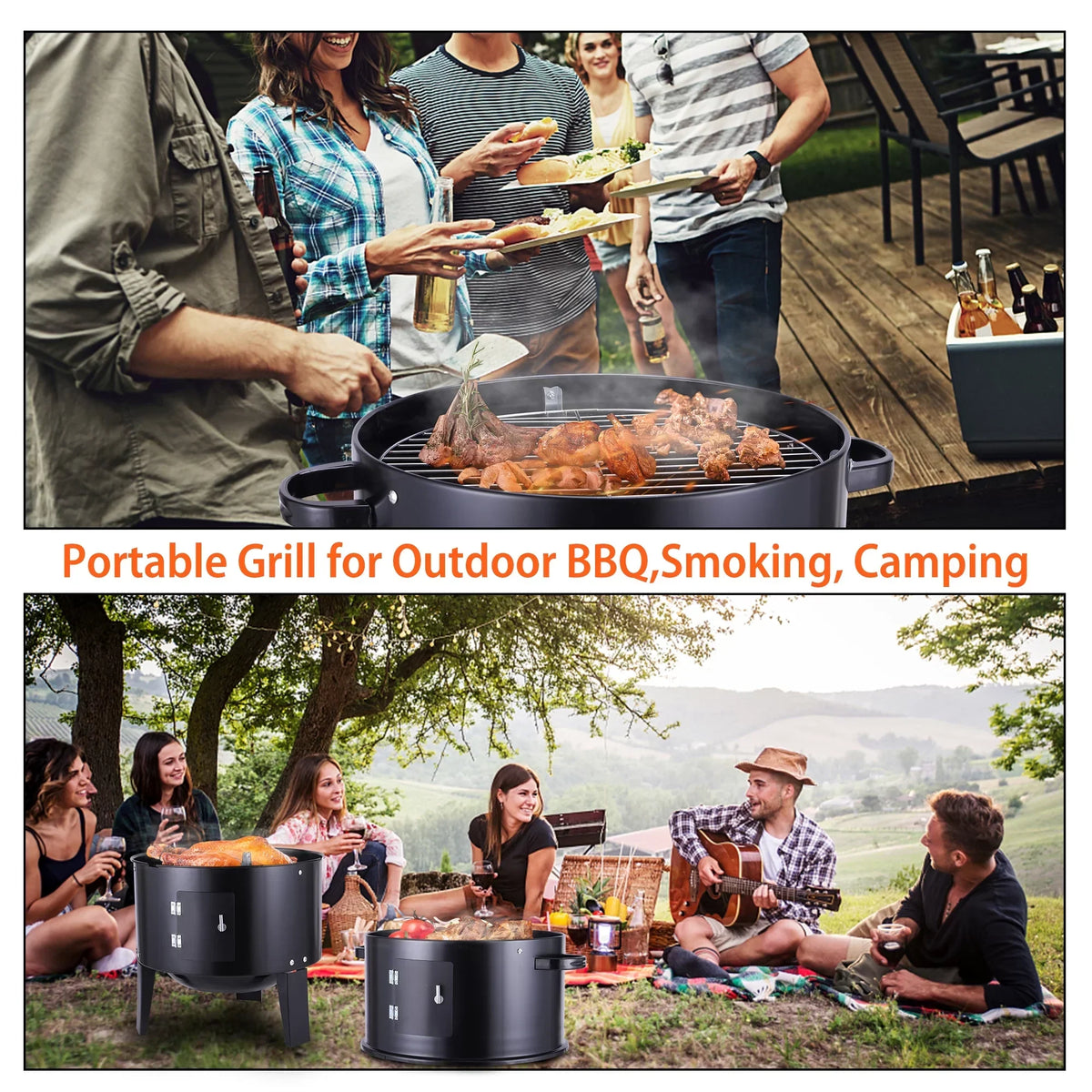 Portable Outdoor Charcoal Grill BBQ Charcoal Grill for Backyard Cooking Camping Picnics Garden Beach