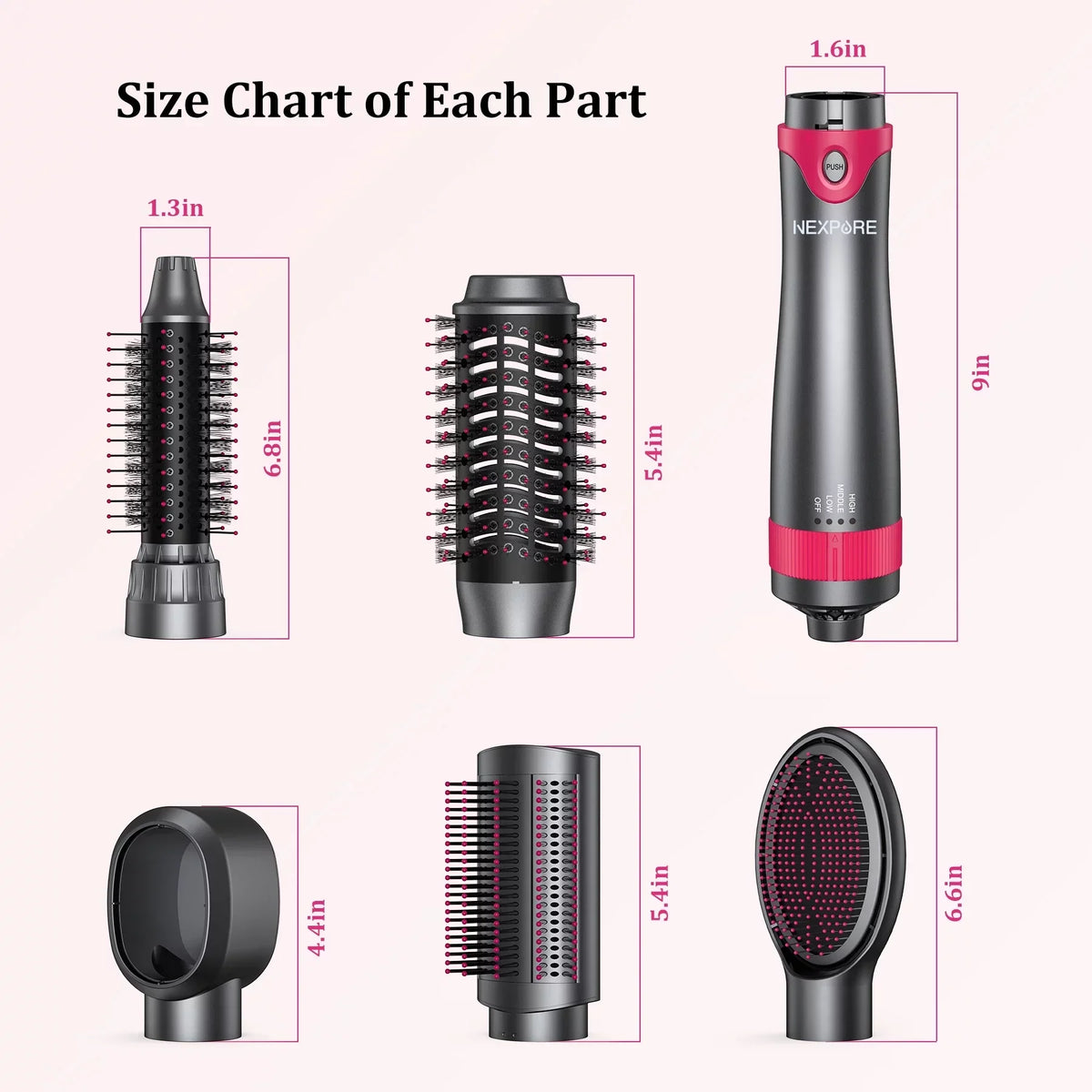 NEXPURE 5 in 1 Multifunctional Hair Dryer Styling Tool, Detachable Salon 5-in-1 Multi-Head Hot Air Comb,Negative Ion Automatic Suction Hair Curler for Women