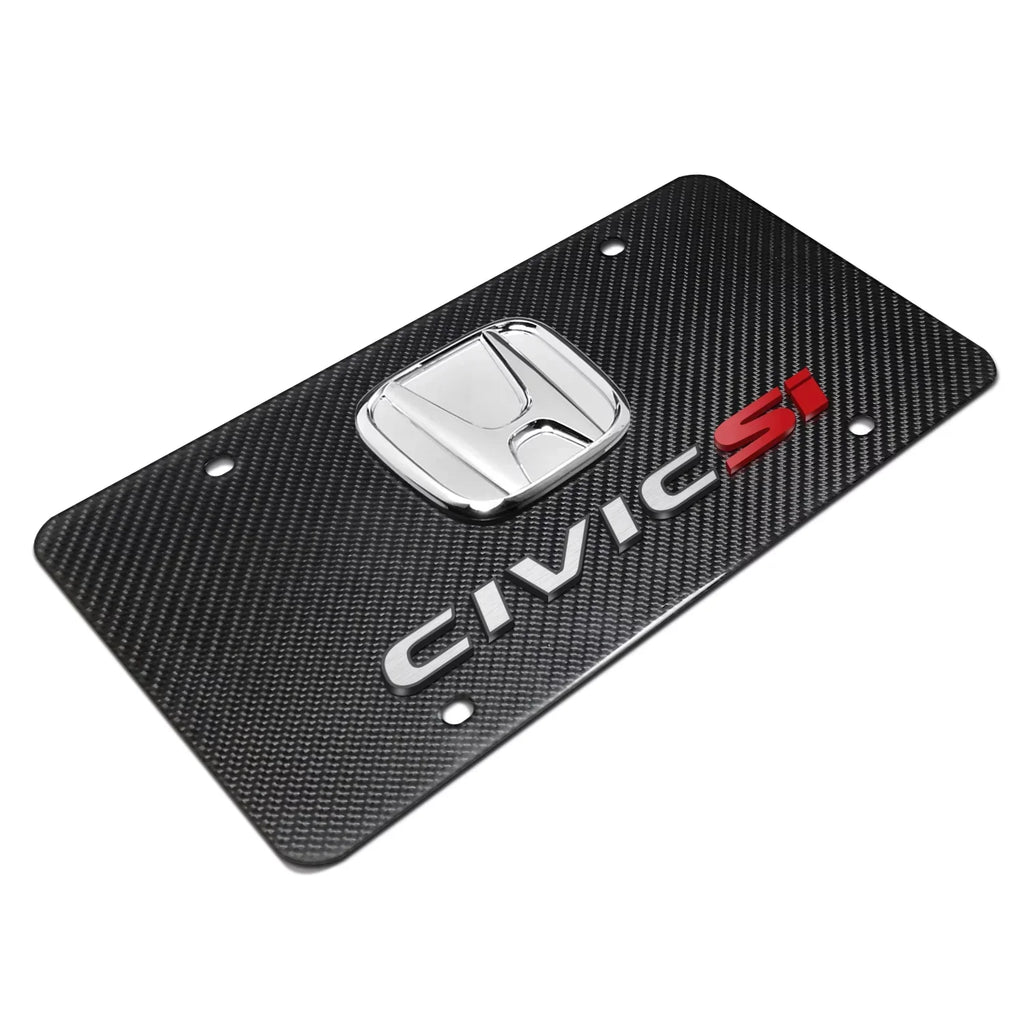 Honda Civic Si 3D Chrome Logo Dual 100% Real Carbon Fiber License Plate
