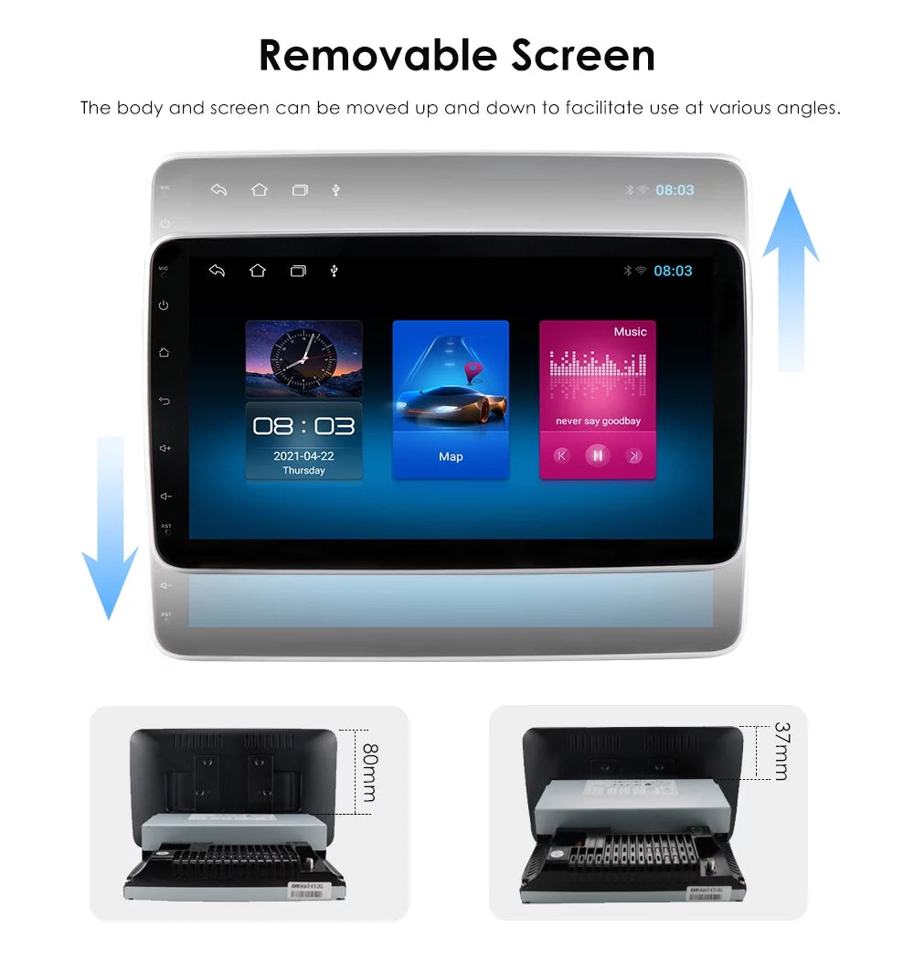 Hizpo Single 1 DIN Rotatable 10.1'' Android 10 Touch Screen With Apple Carplay& Android Auto Car Stereo Radio GPS Navigation Wifi Bluetooth