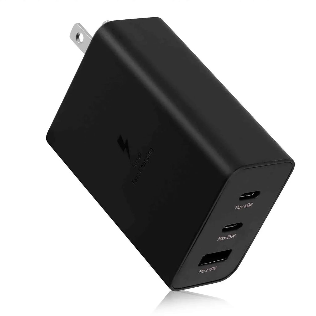 65W Fast Travel Charger with 3 Ports - USB & Dual USB-C - High-Speed Charging for Laptops, Phones vivo Y17/X27 Pro/S1 (China)/X27/iQOO iPhone, Samsung Galaxy, Google Pixel, MacBook, Steam Deck