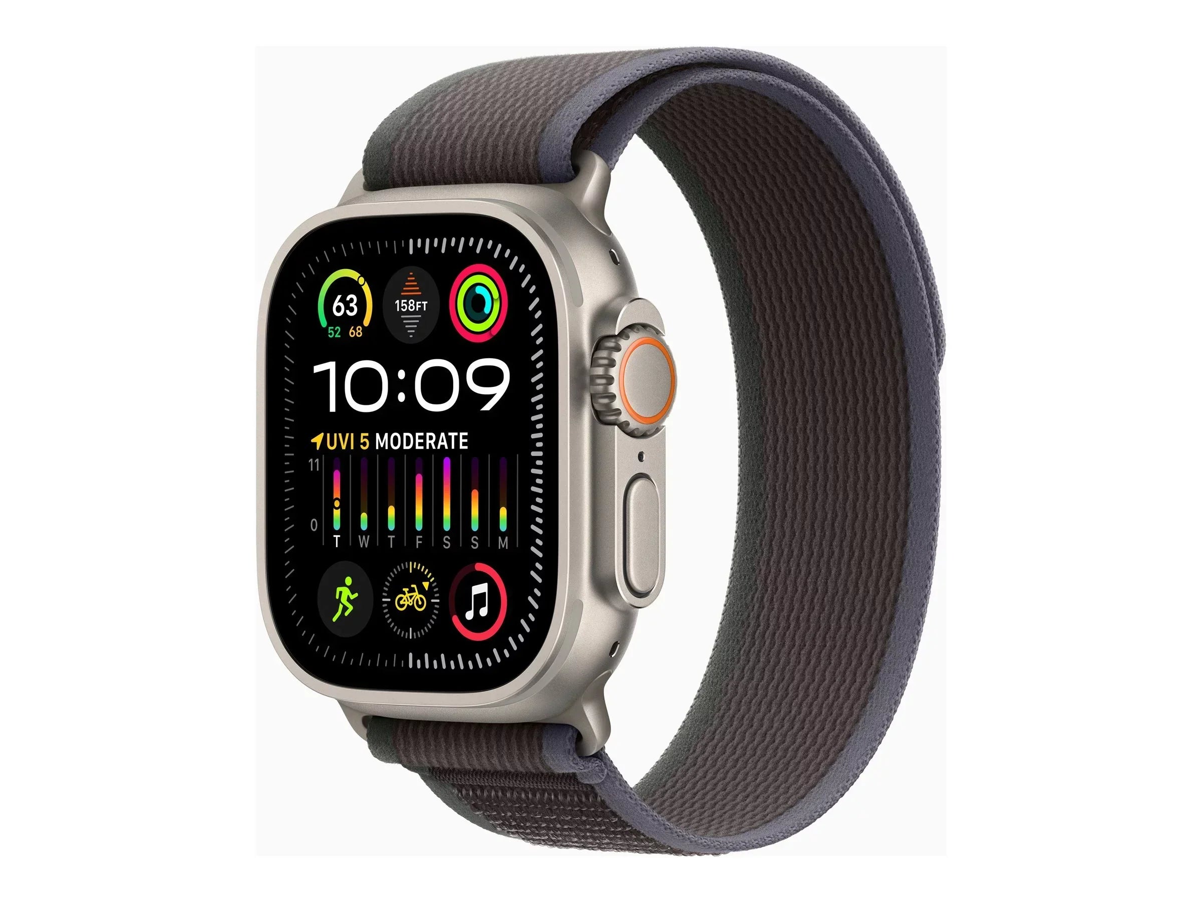 Apple Watch Ultra 2 - 49 mm - titanium - smart watch with Trail Loop - nylon weave - blue/black - band size: S/M - 64 GB - Wi-Fi, LTE, UWB, Bluetooth - 4G - 2.17 oz