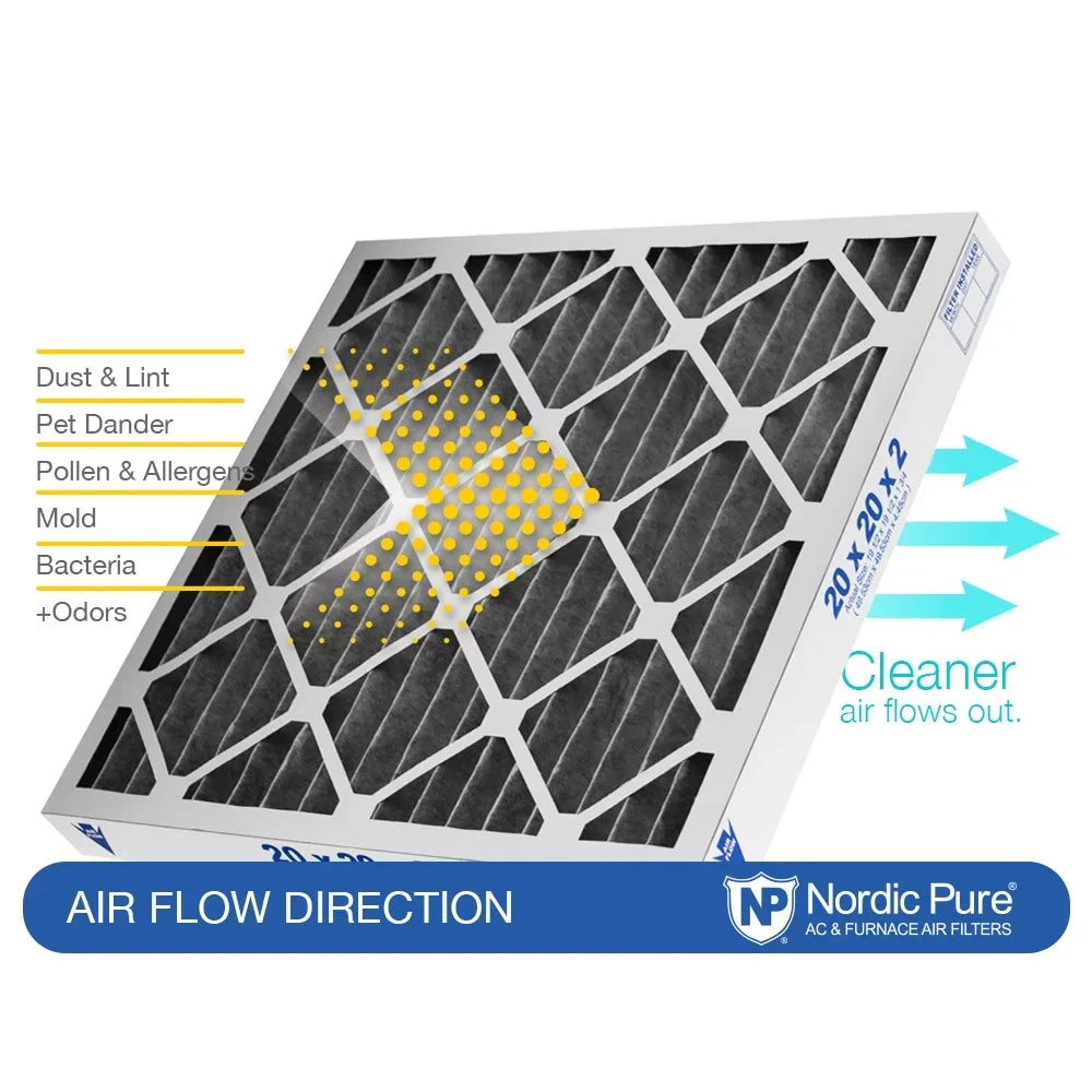 Nordic Pure 16x25x2 Furnace Air Filters MERV 8 Pleated Plus Carbon 12 Pack