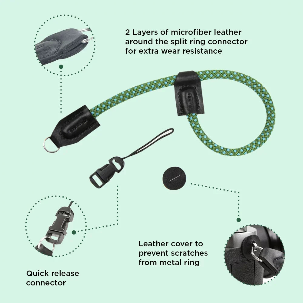 Foto&Tech Climbing Rope Camera Wrist Strap Quick Release Made in USA Compatible with Sony A6600 A6500 A6400 A6000 A6300 A6100 A5100 A5000,RX1 R,RX1 R II,RX10,RX10 II,RX10 III,RX10 IV (34cm,Green/Blue)