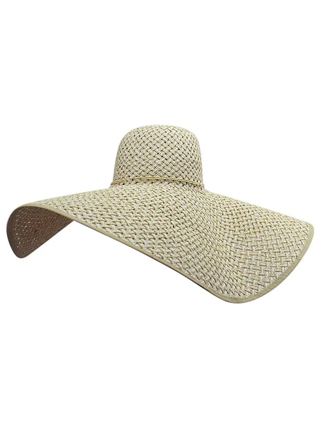 Cream & White Ultra Wide Brim Straw Floppy Hat