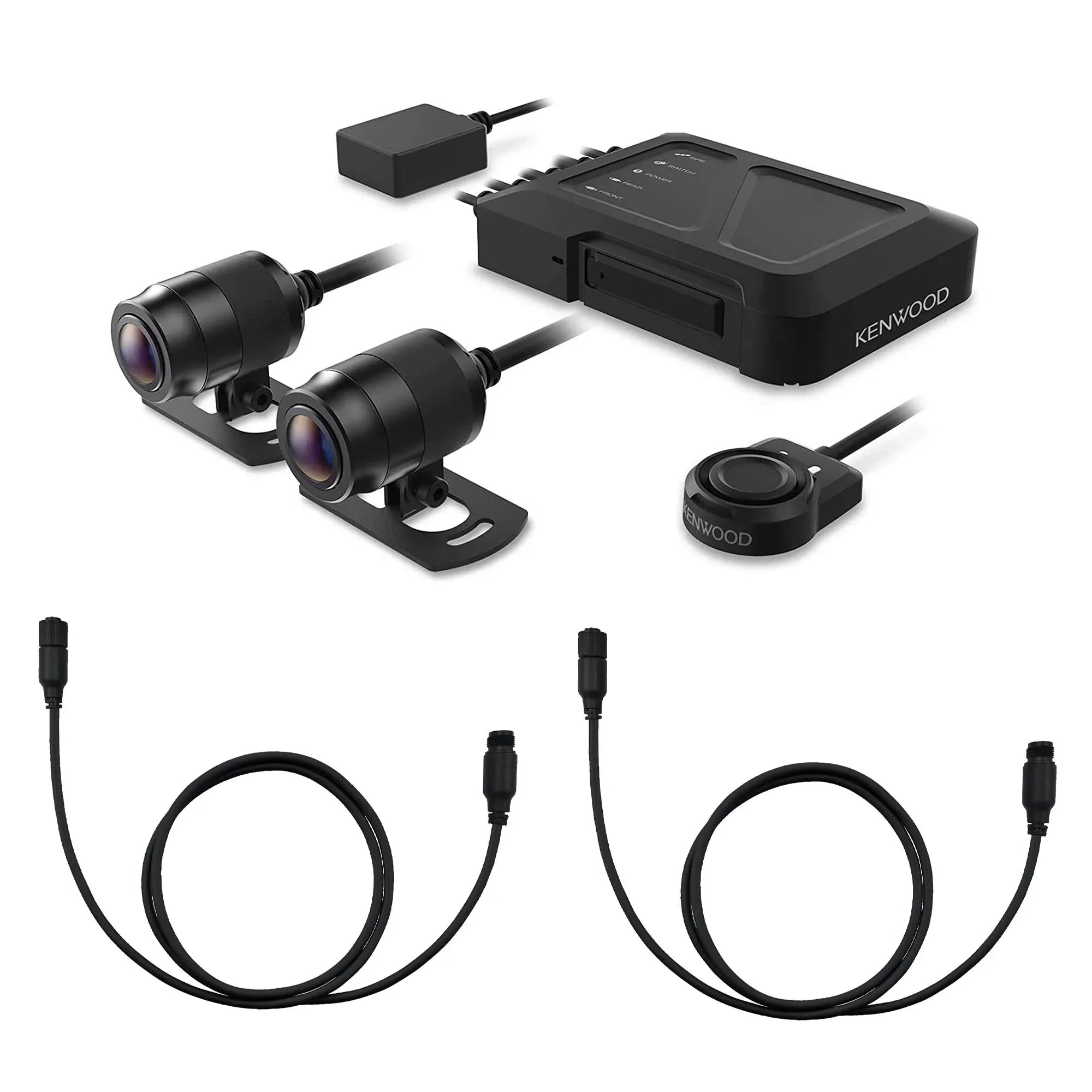 Kenwood STZ-RF200WD Motorsports HD Dash Cam with GPS and Rear-View Camera with 2 Kenwood STZ-RFCC300 9ft (3m) Extensional Cables