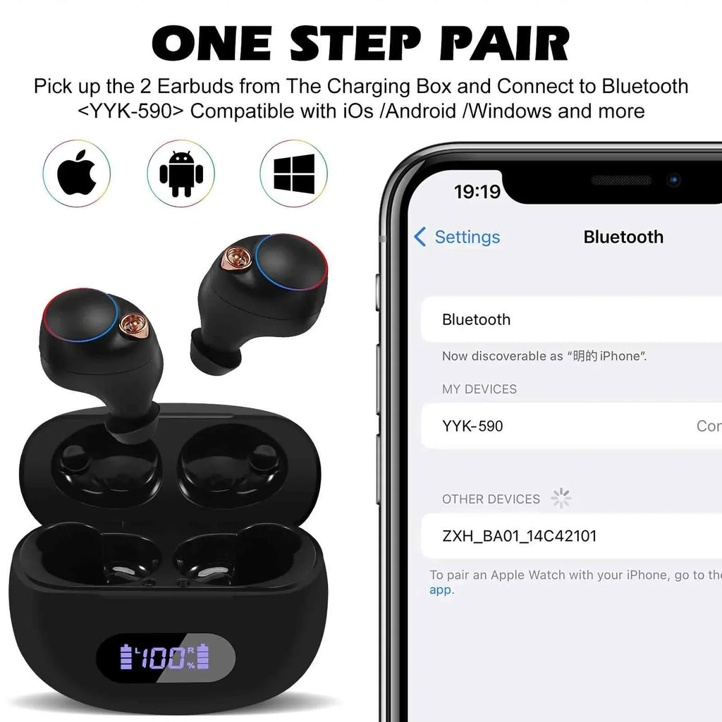 UrbanX True Wireless Bluetooth Earbuds + Charging Case, Black, Dual Connect, IPX5 Water Resistance, Bluetooth 5.2 Connection, Balanced, Bass Boost Compatible with Lenovo Tab M10