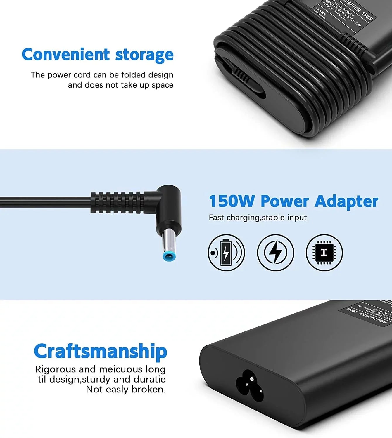 JLLOM 150W Laptop Charger for HP Zbook 15 G3 G4 G5 G6 AC Adapter Power Supply 4.5*3mm