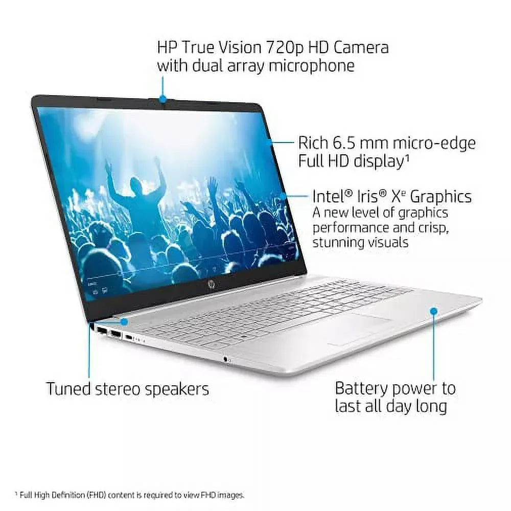HP 2022 15.6" HD Touchscreen Laptop PC Intel 4-Core i5-1135G7 16GB DDR4 256GB NVMe SSD Iris Xe Graphics Webcam HDMI WiFi AC RJ45 BT USB-C Backlit Keyboard Silver Windows 10 w/RE Accessories