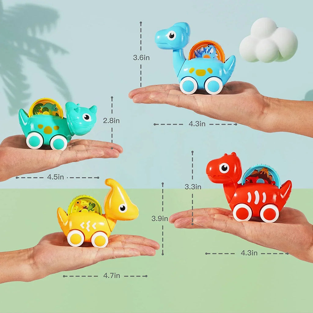 Dinosaur Toy Cars, 4 Pack Dino Toys for 1-5 Years Old Boys and Girls, Car Toys for Kids Toddler Christmas Birthday Gifts with Packaging Bag