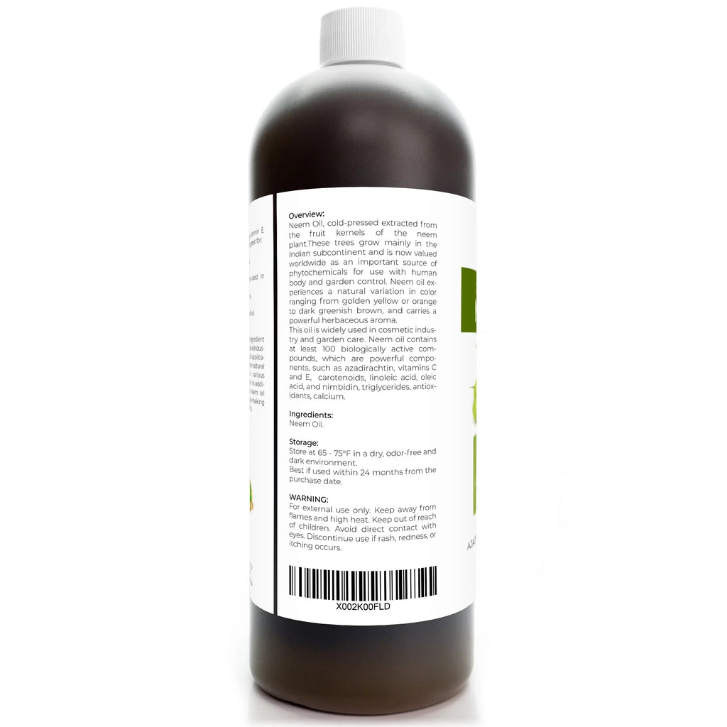 Velona Neem Oil USDA Certified Organic - 32 oz | 100% Pure and Natural Carrier Oil | Virgin, Unrefined, Cold Pressed | Hair, Body and Skin Care | Use Today - Enjoy Results